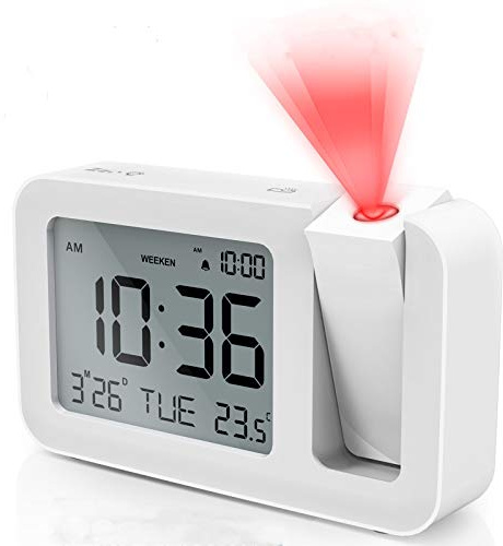 TedGem Projection Alarm Clock for Bedrooms, Digital Alarm Clock with Large 3.8” LED Display & Dimmer, 180° Projector, USB Charger, 12/24 H, DST, Snooze, Ceiling Clock for Kid Elderly (White)