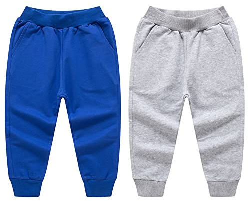 De feuilles 2-pack barn flickor pojkar träningsbyxor dragsko elastisk midja jogging underdel joggingbyxor vanliga långa byxor byxor