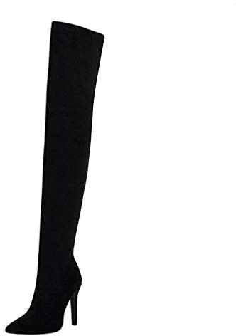 Birdsight Bottes Cuissarde Femmes Longue Boots Chaud Talon Aiguille Haut Daim Winter Bootie Zip Bout Pointu Chaussures Eclair Thigh High Sexy 11CM(Noir,39)