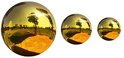 Trädgård Spegel Polerade bollar Rostfritt Stål Gazing Ball Polerad Hål Reflektor Garden Sphere Dekorativ Boll för Utomhus Garden Ornament - Gold 3pcs