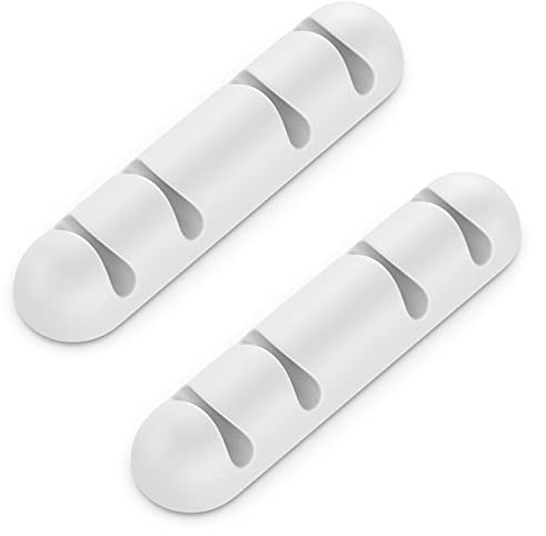 deleyCON 2x Supports de Câbles Clips de Câbles Chacun pour 4 Câbles Gestion des Câbles Organisateur pour la Maison Bureau Bande Adhésive Robuste Blanc