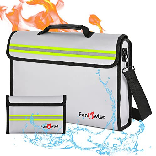 Feuerfeste wasserdichte Gelddokumententasche – große feuerfeste Tresorbox mit Brieftaschenschutz, feuer- und wasserabweisend, Aufbewahrungstasche für A4-Dokumentenhalter, Reisepass, Laptop (grau)