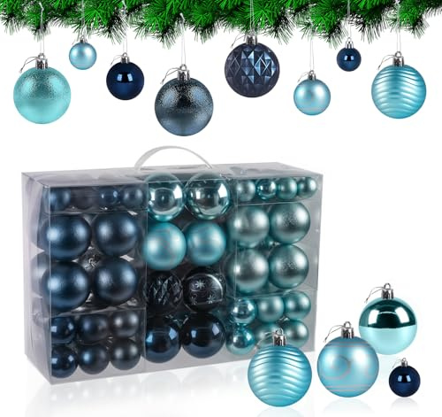 Agoer 100 Stück Weihnachtskugel Set Christbaumkugeln - Glitzerdekoration Plastik Christbaumkugeln Set für Weihnachtsbaum Dekoration, Blau Weihnachtskugeln für Weihnachten Neujahrsfeier Deko
