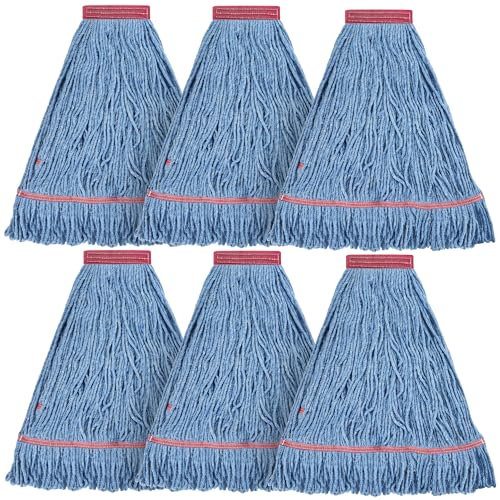 Matthew Cleaning Wischmoppkopf, 590 ml, kommerzieller Ersatz für allgemeine und Bodenreinigung, nasse industrielle blaue Baumwolle, Schlaufenendkopf, Nachfüllpackung, 6 Stück, Blau