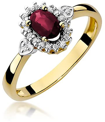 Damen Gold Verlobungsring mit 0,60Ct Rubin und 0,10Ct Diamanten | 14 Karat Gold (585) | Goldring mit Box | Goldring für Frauen (Rubin, 54 (17.2))
