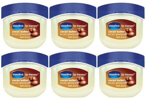 Vaseline Lip Therapy Cocoa Butter 6-Pack – Mini Lip Balms for Soft, Glowing Lips, 0.25 Oz Ea