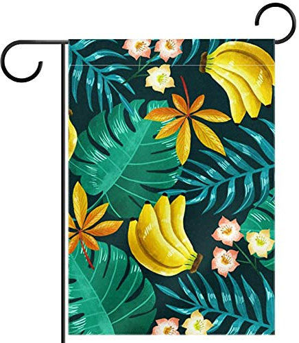 Gartenflaggen 12 x 18 doppelseitige Yard Flags wasserdichte Gartenflaggen für draußen,Tropische Frucht Bananen Blume Monstera Hawaii