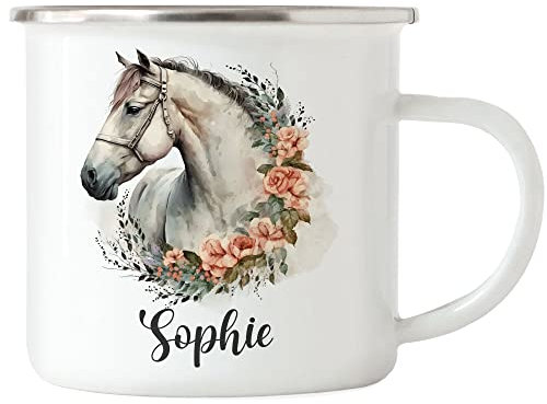 Kiddle-Design Pferde Emaille Tasse Personalisiert Mädchen Kindertasse Becher Kinder Pferdemädchen Pony Geschenk Namenstasse Namen Pferdemotiv