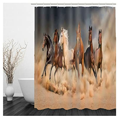 Hoisy Shower Curtains Anti Mold, Clofy Duschvorhänge Pferde-Form Braun Größe 165X200CM Schnell Trocknend Polyestergewebe Badezimmerzubehör