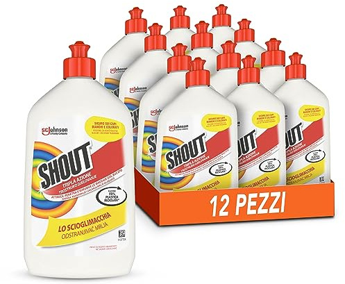 Shout Scioglimacchia Liquido, Smacchiatore Bucato, Tripla Azione, Sicuro su Capi Bianchi e Colorati - Formato scorta da 12 pezzi da 500ml