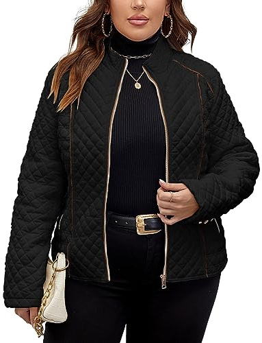Geschallino Chaqueta Ligera Acolchada para Mujer Talla Grande Abrigo Corto Acolchado con Bolsillos 087PLUS Negro 4XL