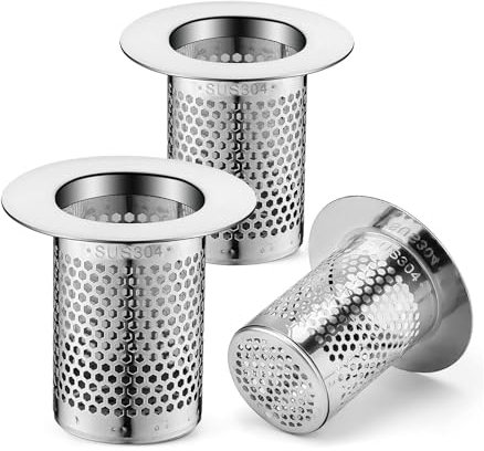 TIANLIN 3 Stück Abflusssieb 304 Edelstahl Waschbecken Sieb Einsatz, Ø 55 mm Außendurchmesser, 33 mm Innendurchmesser, 50 mm Höhe, Haarsieb Dusche für Küche und Bad