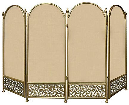 Kaminschirm, 4 Paneele, Schmiedeeisen, großer Kaminschirm für Funkenschutz und Weihnachtsbaumzaun (Gold)