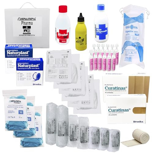 DEPALMERA Pharma✮ Kit Reposicion Botiquin Primeros Auxilios Homologado, Repositorio Botiquin Para Armario Maletin, Accesorios Para un Botiquin, Mutua, Hogar, Pared, Casa, Empresa, en Caja.
