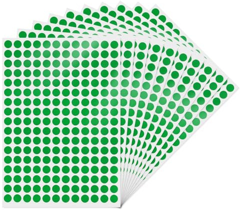 YIKIADA Grün Runde 10 mm Punktaufkleber Selbstklebende Markierungspunkte Wasserdicht Klebepunkte Aufkleber Kleine Farbkodierung Etiketten 2040 Stück