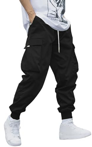 YAOHUOLE Pantalon Cargo Homme Pantalons Jogging De Travail Grande Taille Classique Pantalons Noir 3XL