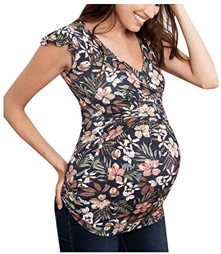 Kurzarm Stilltop Damen Sommer Umstandsmode Stillshirt V-Ausschnitt Umstandsshirts Schwangere Tshirt Umstandstop Umstandsshirt mit Blumenmuster Nursing Top Basic Umstandsbluse Still Oberteil