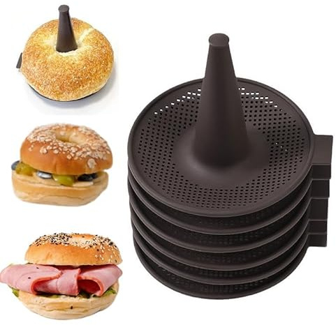 Laviniar Donut Mold for Baking, Bagel Molds Set, 6-Pack Silicone Baking Mold Set, Baking Tools Bread Baking Cake Mould, for Bagel and Doughnut Cake Pans, 135x135x93mm, Brown, SJ-202402