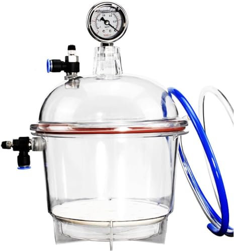 PHOLK Essiccatore Sottovuoto Professionale, Essiccatore Sottovuoto in Plastica in Policarbonato da 250 Mm, Doppia Valvola con Manometro, per Stoccaggio Sottovuoto in Laboratorio