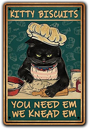 Vintage Black Cat Wall Decor Funny Kitchen Retro Metal Sign Cats Wall Art Tin Signs Cat Home Decor For Cat Lovers Kitty Biscuits You Need We Knead Sign Aesthetic Poster 8x12 Inch