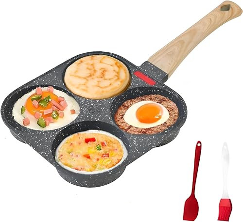 Poêle à Pancakes,Poêle à 4 Emplacements en Aluminium, Poêle à Omelette Antiadhésive pour Petit-déjeuner, Oeuf Au Plat, Hamburger pour Induction Tous Feux