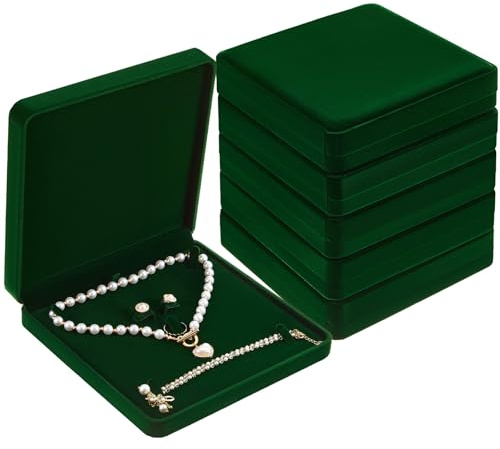 Yinkin Schmuckkästchen aus Samt, 6-teilig, Schmuck-Vitrine, Ohrringe, Ringe, Armbänder, Halsketten, Geschenk-Box, Perlenkette, Aufbewahrungsbox für Muttertag, Hochzeit, Reisen, Jahrestag (grün)