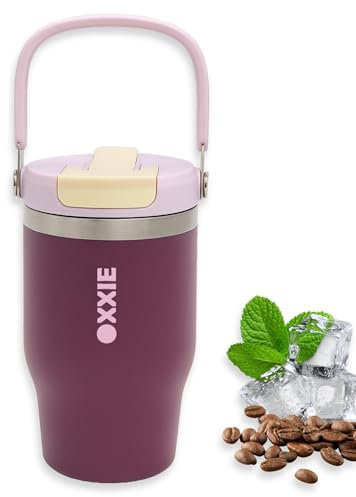 OXXIE Vaso Termo Cafe Para Llevar Pequeño 500ml, Taza de Cafe de Acero Inoxidable con Asa, Vaso Termico con Tapa Hermetica 2 en 1, Aislamiento de Doble Pared, Reutilizable y Antigoteo (Rosa)