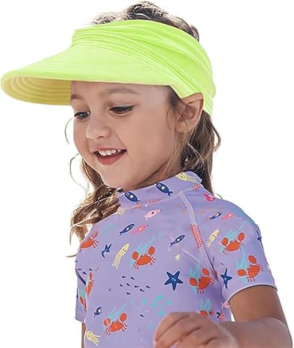 Skärmkeps barn UV-skydd, solskydd flickor hästsvans strandhatt flickor solhattar tom topp basebollkeps, solskydd barn andningsbar, sommarhatt solhatt pojkar flickor för 1-9 år, Fluorescerande gul, S
