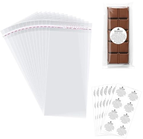 Wax Melt Packaging Snap Bar Bags, 100 Pcs Self Adhesive Wax Melts Packaging Bags with 80 Pcs Candle Warning Labels Safety Stickers for Soap, Candle Making Supplies (2.36x7inch)