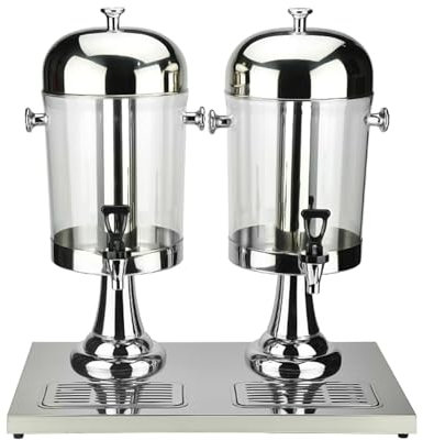 JTWWDM Einzel Getränkespender Aus Edelstahl, Doppel Heißgetränkeautomat Mit Eiskernbehälter, Zapfhahn Und Tropfschalen für Partys Buffets Catering Kaltgetränke Bier,4.2 Gallon