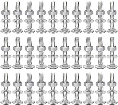 30pcs Carriage Bolts and Nuts Flat Washers Kit, M6X35 304 Stainless Steel Round Head Square Neck Carriage Bolts Screws and Hex Nuts for Home Office Industrial Electronic Hardwood Bench Slat Fixings