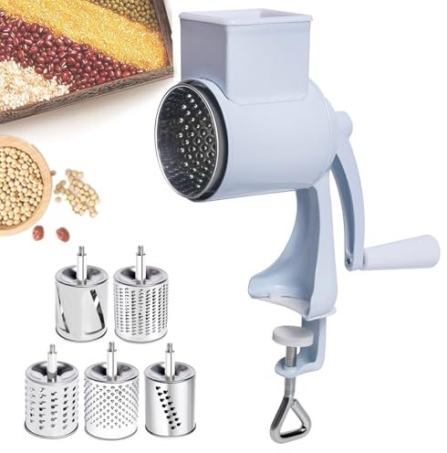 FAcoLL Rallador De Queso Rotativo, Molino De Grano Manual con 5 Cuchillas De Acero Inoxidable, Rallador Rotativo Multifuncional Tipo Abrazadera De Escritorio, para Nueces, Café, Granos, Semillas B
