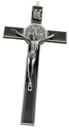 EHJRE Katholische Kruzifix Figurine Metall Dekor Ornament Kreuz für Home Fenster Tür, Silber Und Schwarz