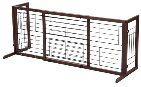 COZIWOW 38-67 Dog Gate Indoor, Free Standing Pet Gate for Doorways Extra Wide, Wooden Fence Puppy Safety Gates for The House, Stairs, Hallway, No Drilling Required,Brown