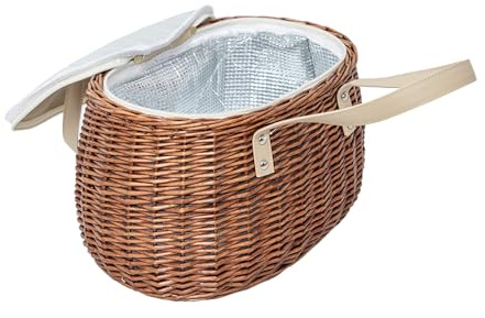 Wicker Insulated Picnic Basket, Natural Willow Hamper Empty Basket with Insulated Cooler Bag and Lid for Camping Outdoor Easter
