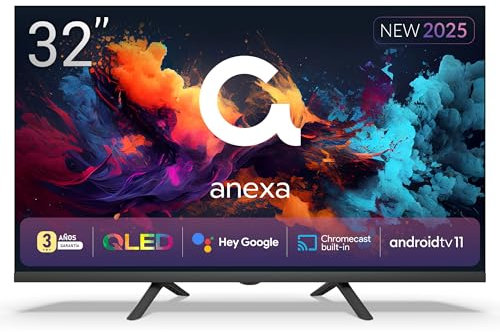 anexa - Smart TV 32 QLED, Android 11, Google Assistant, Control por Voz, TDT 2025, 3 años de garantía, SMART32C01HGQ, Compatible con Netflix, Prime Video y más
