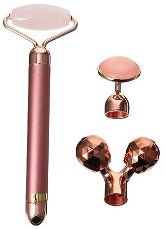 Healeved Rullo per Viso Elettrico 3 in 1 in Jade Naturale Bastone Massaggio Vibrazioni ad Alta Frequenza per Cura della Pelle Professionale e Personale