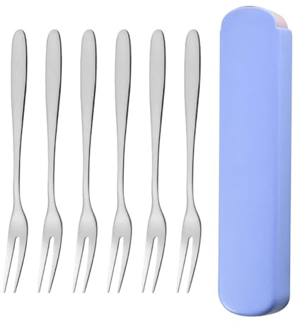 JIHUOO 8 Pcs Stainless Steel Dessert Forks Fruit Salad Forks Small Cake Tasting Forks 2 Prong Cocktail Forks Mini Pastry Forks Table Dinner Forks Seafood Crab Forks Metal Appetizer Forks for Party
