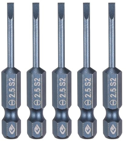 QUARKZMAN 5pcs SL2.5 Embouts de tournevis plats magnétiques à fente 2.5mm Acier S2 Embout de tournevis plat 1/4 Tige hexagonale Embouts de perceuse 50mm (2) Long pour vis