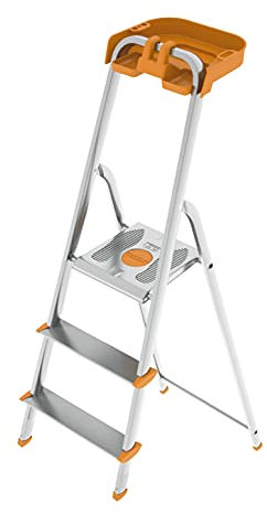 COLOMBO Scala Pieghevole in Alluminio 3/4/5/6/7/8 Gradini – Struttura Robusta, Ampia Piattaforma, Gradini Senza Rivetti e Vaschetta Portautensili – Portata 150Kg, Conforme EN131 TÜV-GS – Made in Italy