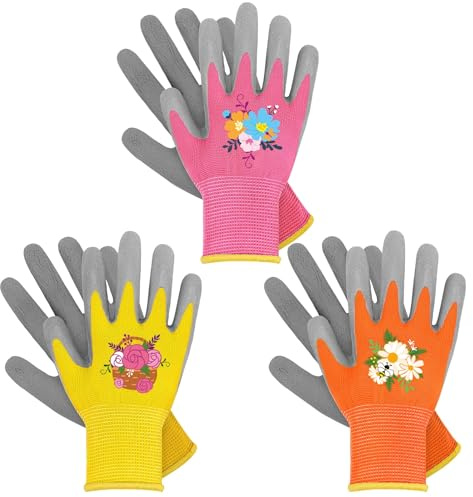 WAWSAM Guantes de jardinería para niños (Rosa + Amarillento + Naranja, 3-5 años)