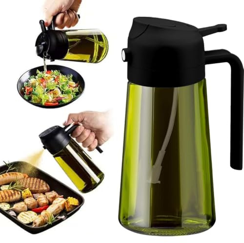 AOWVUTS Pulverizador Aceite Spray 470ml 2 en 1 Spray Aceites Cocina Botella Dispensadora de Aceite de Vidrio Aceitera Vaporizadora Antigoteo para Cocinar para Freidora de Aire Barbacoa Ensaladas (N)