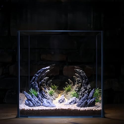Guangyu 7 Stück Berge Deko Landschaft, Soul Valley Aquarium Deko Set, Harz Imitation Stein, Aquarium Dekoration, Fels mit Höhlen Ornament