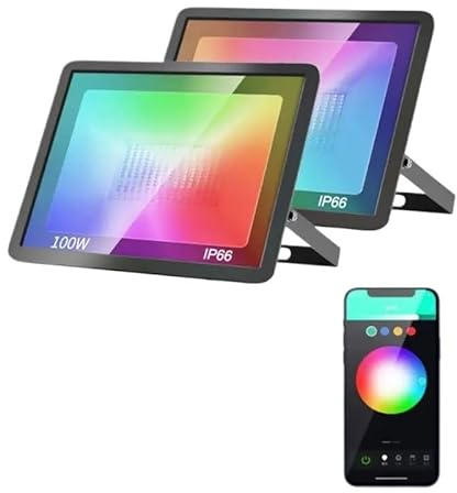 Fari Led da Esterno, Proiettore intelligente Riflettore LED Faretto da esterno Luce dimmerabile RGB
