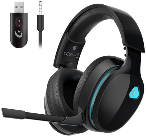 Gvyugke Casque de Jeu sans Fil 2,4 GHz pour PC, PS5, Mac, Switch, Casque Bluetooth sans Fil avec Microphone Amovible avec réduction du Bruit, Mode câble de 3,5 mm pour la série Xbox