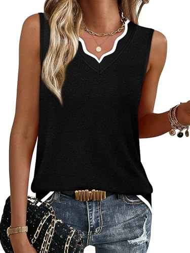 WIHOLL Womens Summer Sleeveless Tops Soft Cute V Neck Tank Tops Spring Fashion Clothing Trendy Work Blouses Cruise Business Casual School Outfits for Teachers Lightweight Black Sweaters L