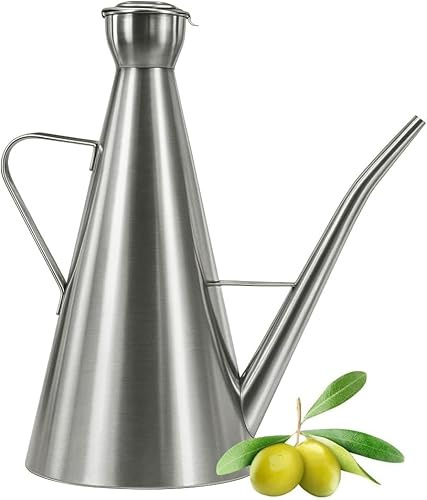 Aceitera Iberica Antigoteo de Acero Inoxidable, Dispensador de Aceite de Oliva con Mango, Botella para Aceite de Cocina, Ideal para Aceite de Oliva, Vinagre y Salsa de Soja - 500ml