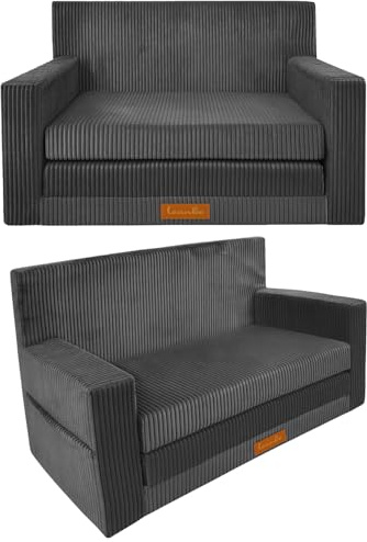 Leanbe 3in1 Kindersofa, Cord Spielsofa, Schlafsofa und Klappsofa, Personalisierbar, EU-Herstellung, (Grau)
