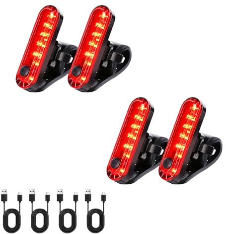 KunHe 4 Pack USB Rechargeable Bike Tail Lights Super Bright Bicycle Rear Safety Light with 4 Light Modes for Skateboards Strollers and Wheelchairs