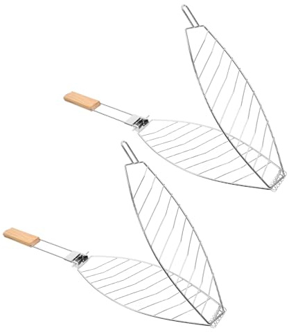 iplusmile Cestello per Grigliare Pesce 2 Pezzi in Acciaio con Manico Resistente al Calore Griglia Rimovibile Multifunzionale per Barbecue Casa e Campeggio Gabbia per Grigliare Hamburger e